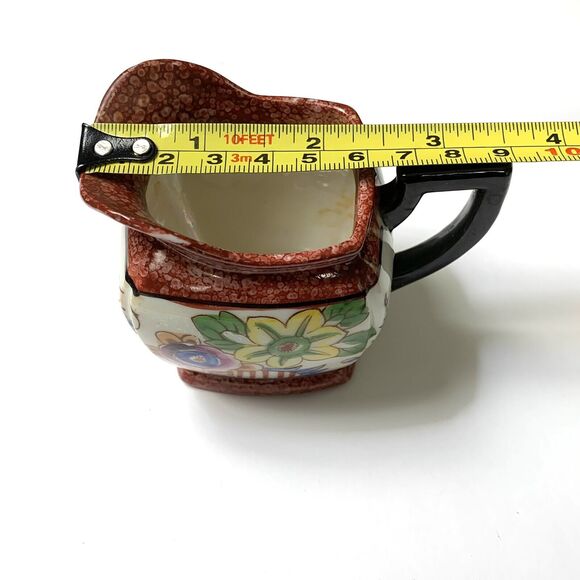 Handpainted Lustreware Cup Saucer Creamer Made in Japan Orange Rim Floral Vtg - Picture 4 of 11